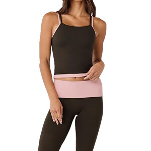 AYM043673 Color-Block 2-Layer Quick Dry Crop Top and High-Waist Flip Waist Pants Set Aoyema wholesale