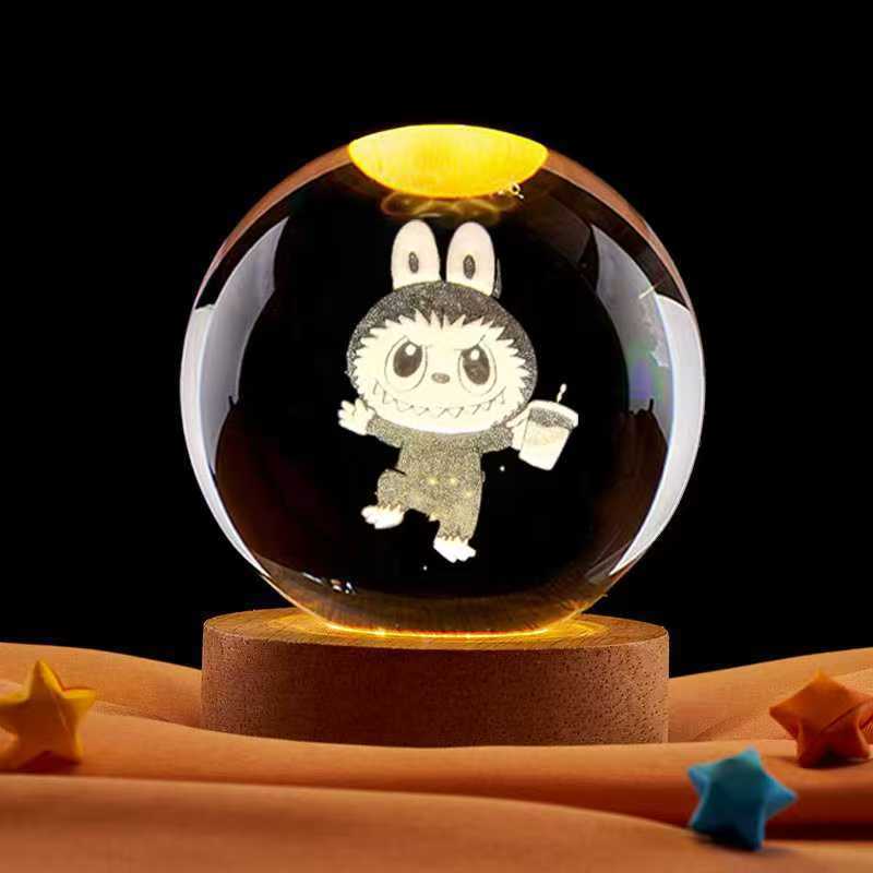 Labubu のさまざまなクリスタルボールナイトライトクリエイティブ発光装飾品デスクトップフィギュアギフト漫画かわいい|undefined
