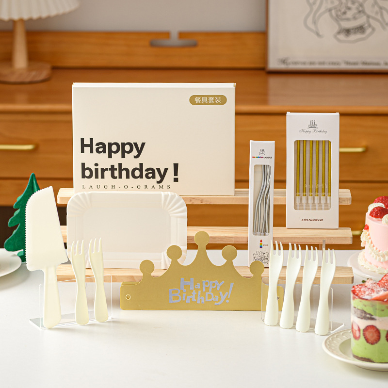Birthday Cake Tableware Disposable Paper Plate Knife and Fork Plate Set Baking Fork Dinner Plate Candle Hat High-End Boxed Birthday Cake Tableware Disposable Paper Plate Knife and Fork Plate Set Baking Fork Dinner Plate Candle Hat High-End Boxed