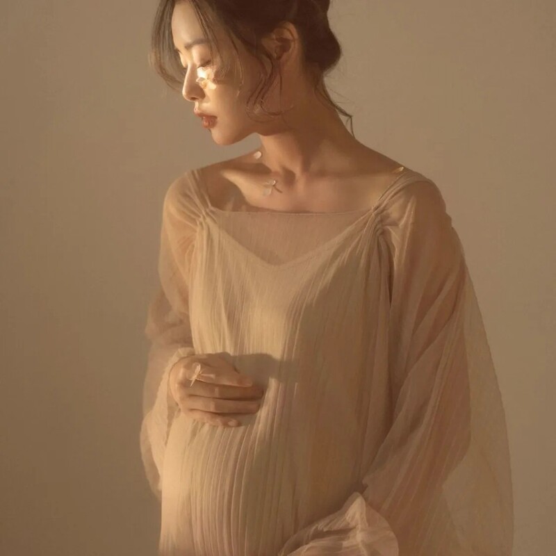 New photo studio pregnant women pregnant mother photo theme clothing fashion mesh dress belly art photo photography photo
