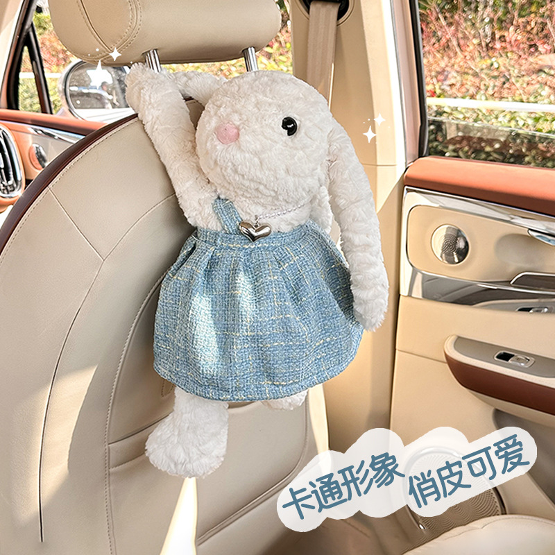 Automóvil encantador gato perro caja de toallas de dibujos animados muñeca coche colgante caja de extracción muñeca de peluche bolsa de toallas de papel