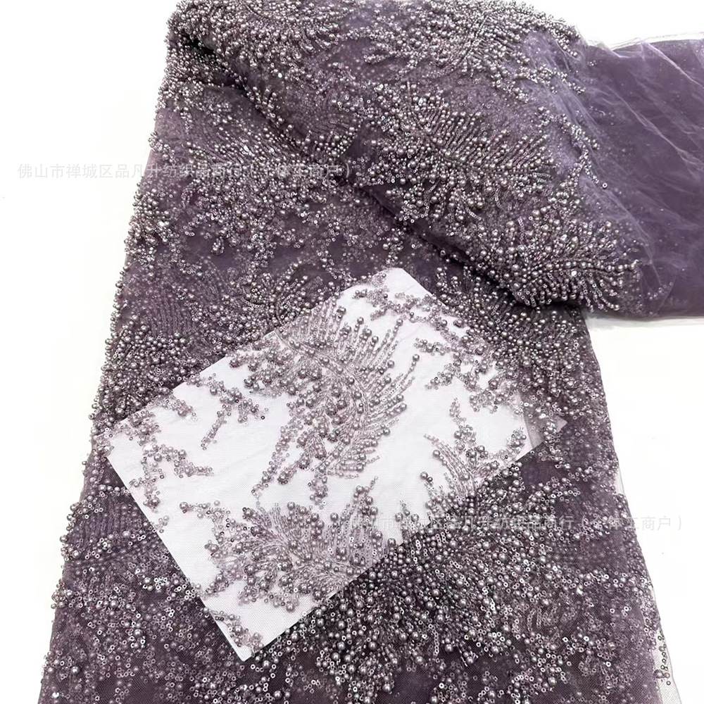 Nueva industria pesada de perlas bordadas de sequillas Europa y América Gaoding cena de moda vestido vestido tela transfronteriza