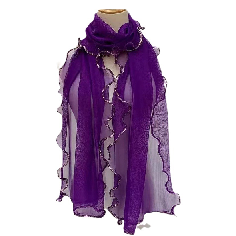 Solid Color Gold Crimped Scarf Ruffled Auricularia Silk Scarf Stretch Shawl Warm Neck Dance Silk Scarf