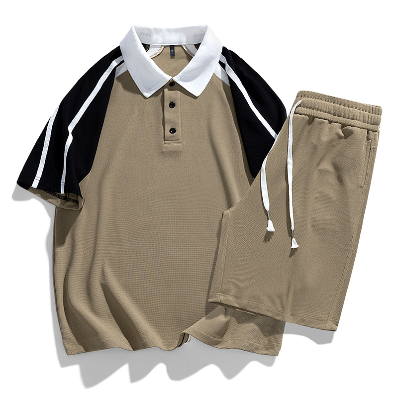 Vêtements pour hommes Athleisure costume à manches courtes T-shirt hommes été adolescents quotidiens haut à revers ample cordon de serrage shorts tendance_voghion.com