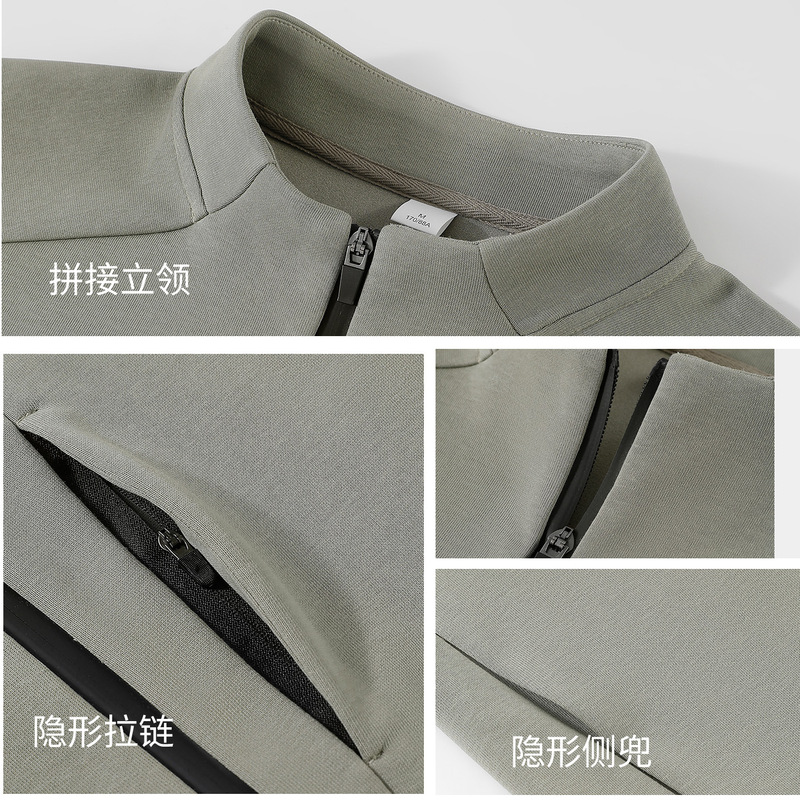 跨境华棉男士立领开衫卫衣秋冬新款商务休闲拉链外套户外运动夹克|undefined