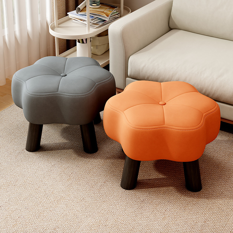 Small Stool for Home Use, Low Stool with Light Luxury Floral Design, Solid Wood Sofa Stool, Creative Bench for Living Room, Durable and Sturdy Seating Stool