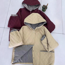 日系森女系2025秋冬新品甜美撞色连帽夹棉保暖大口袋棉衣棉服外套