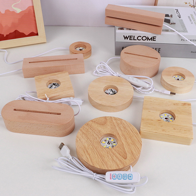 단단한 나무 빛나는 수정 구슬 기본 led 야간 조명 흰색 따뜻한 빛 라운드 램프 홀더 usb 플러그인 테이블 램프 5V