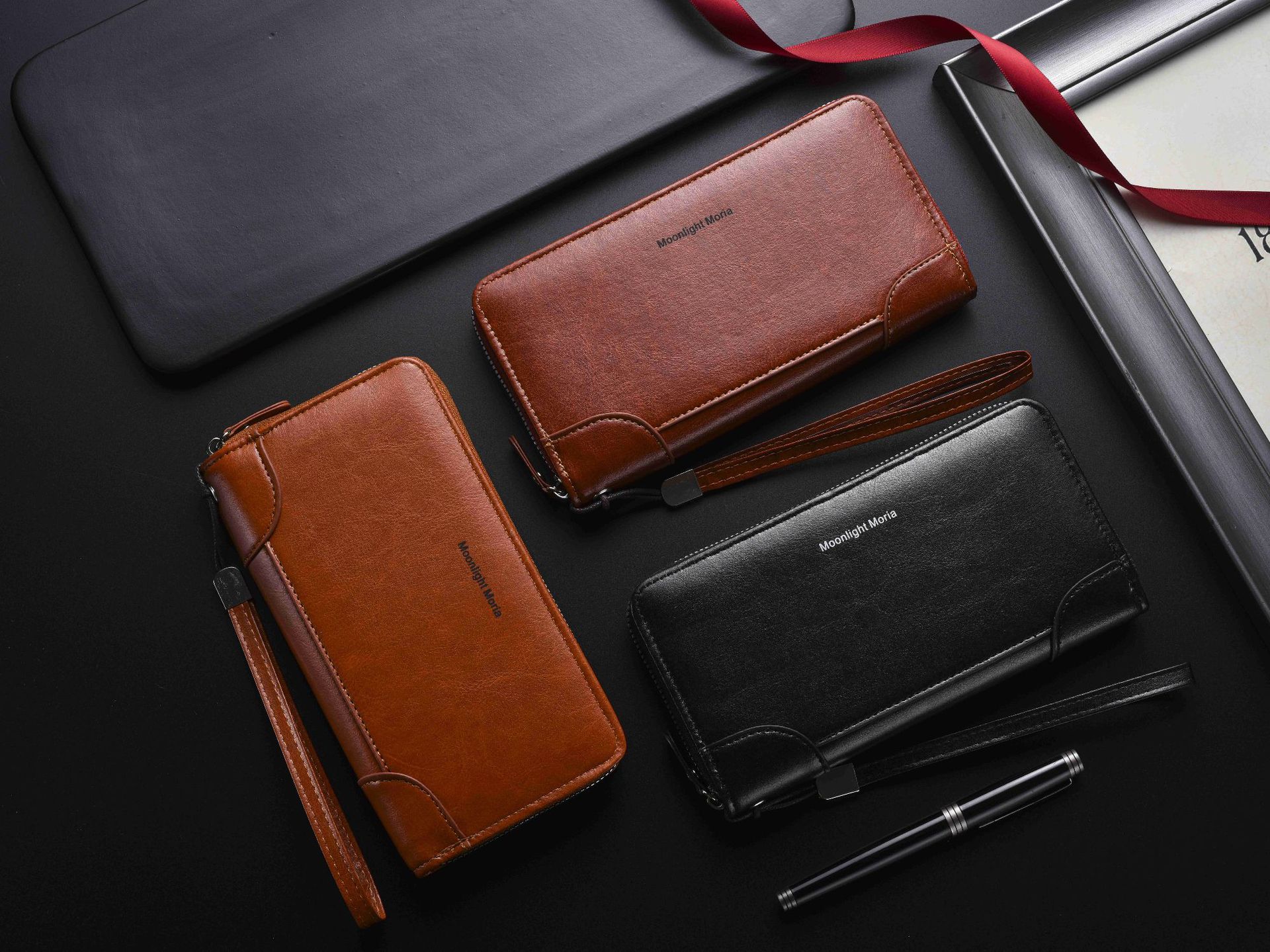 Pochette da uomo retrò con cerniera, borsa a mano multifunzionale a busta lunga, portafoglio_voghion.com