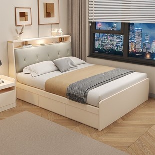 Solid Wood European Pine Board Tatami Bed. Small Apartment High Box Storage Bed, Children's Storage Wedding Bed, Popular Style, Simple and Elegant