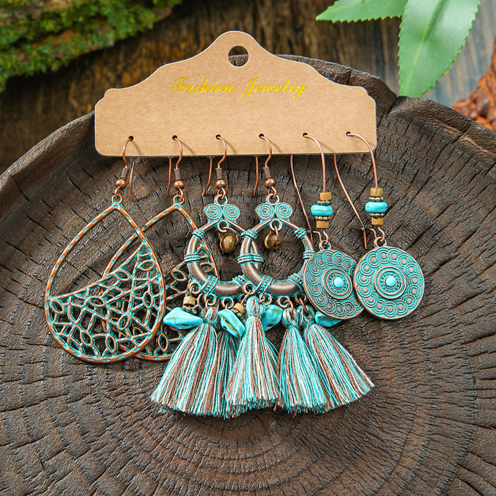 Factory direct earrings 3-piece cross-border European and American fashion jewelry combination set irregular earrings tassel earrings