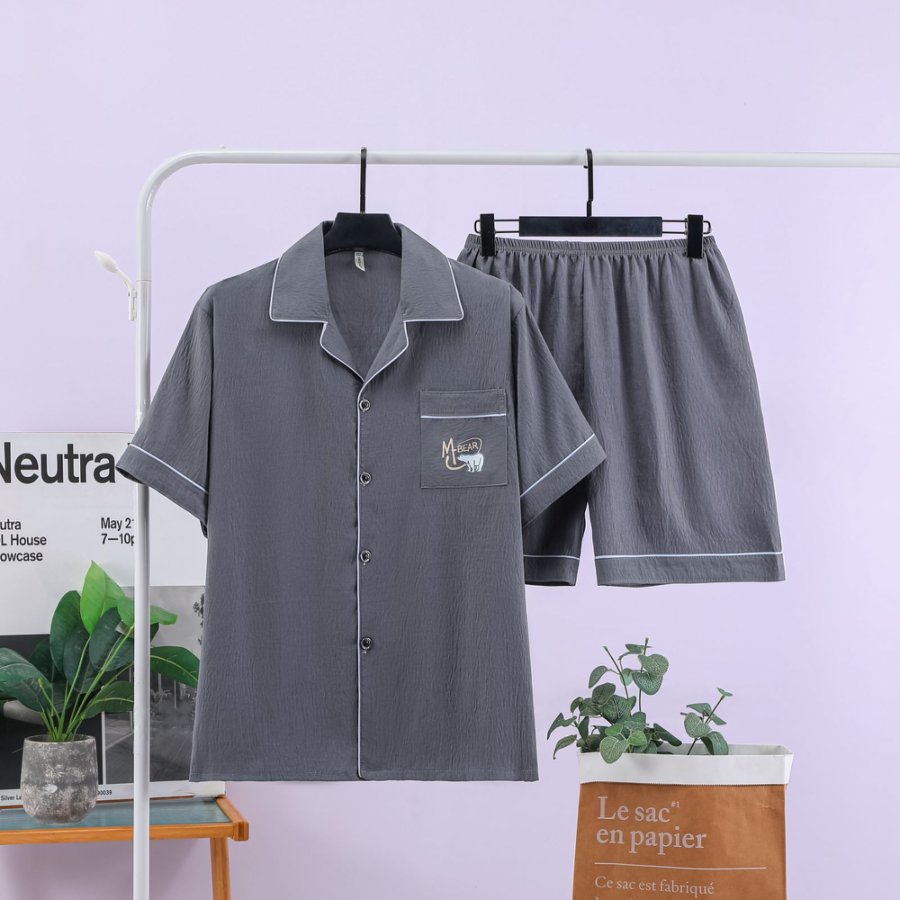 2025 New Pajamas Men's Summer Short-Sleeved Shorts Pajamas Thin Short-Sleeved Summer Home Clothes Suit for Young and Middle-Aged People