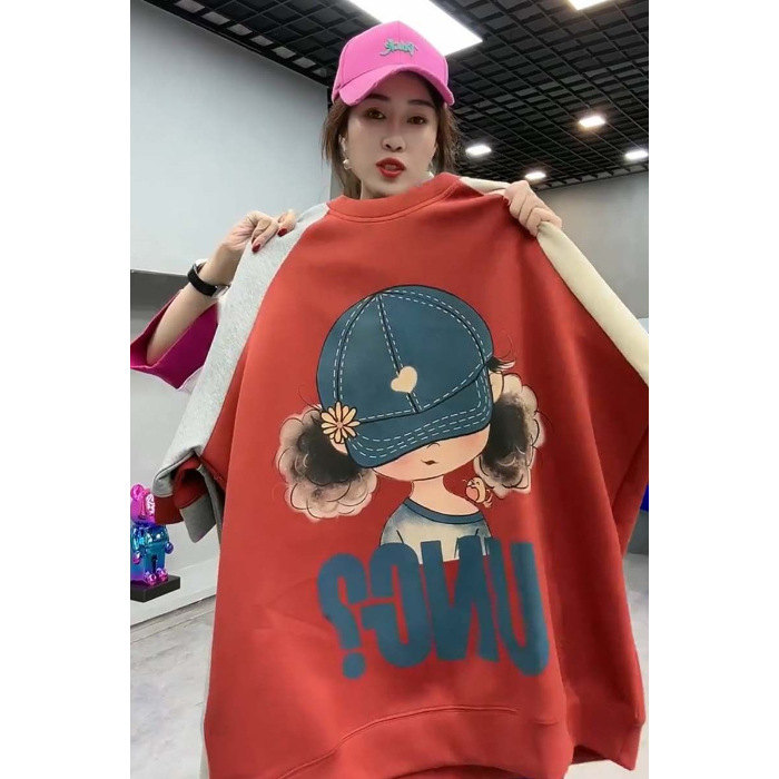 Ropa de mujer de talla grande 2-300 kg Fat mm nueva niña de dibujos animados manga de cinco puntos costura de color de contraste camiseta suelta de manga corta mujer image 6