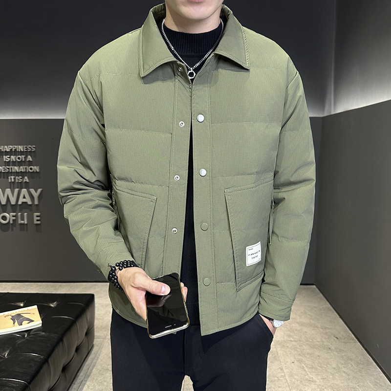 2024 Winter Lightweight Down Jacket Men's New Outdoor Cold Resistant Solid Color Shirt Collar Jacket Fashion Casual Top