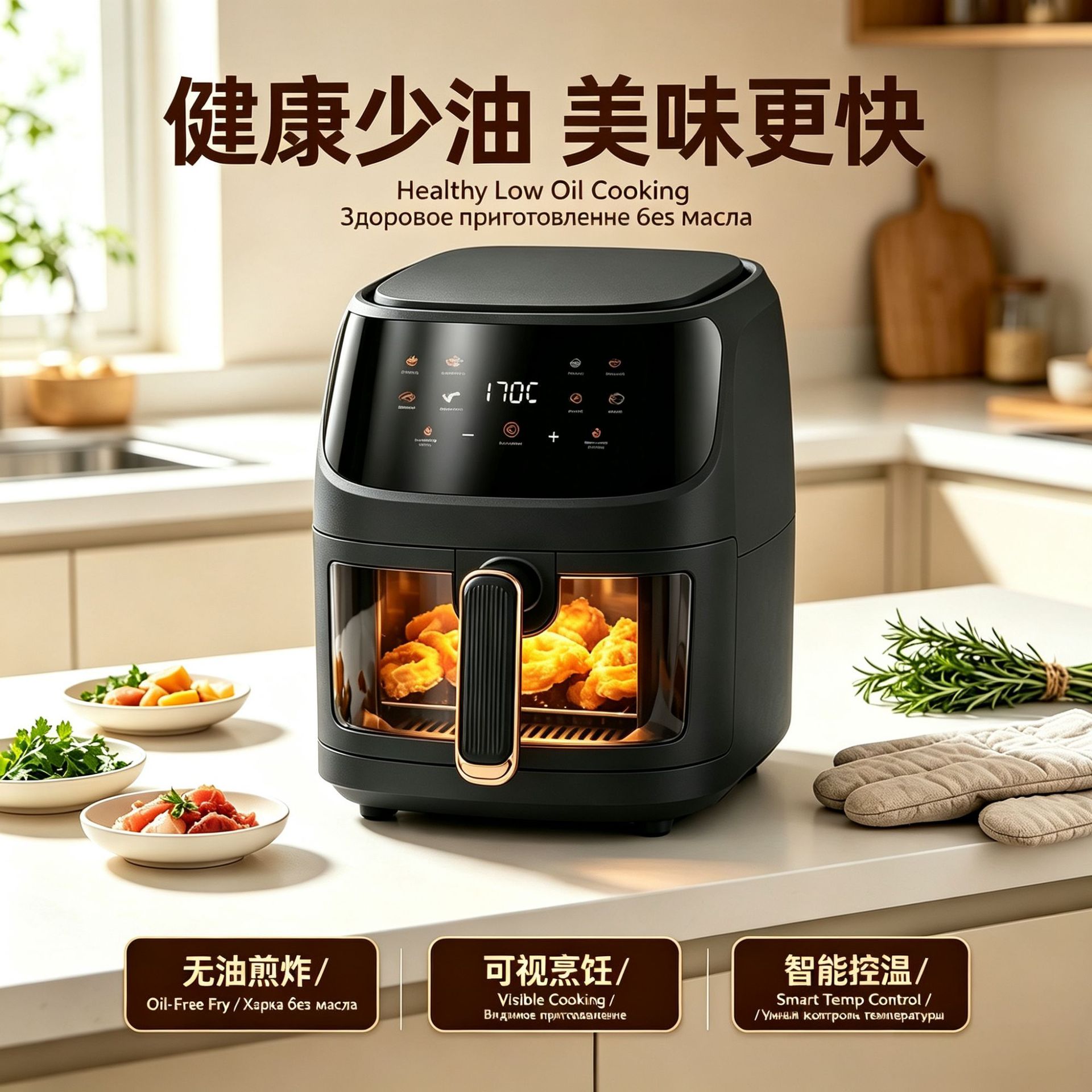 跨境8L空气炸锅多功能智能触屏视大容量airfryer烤箱薯条机电炸锅