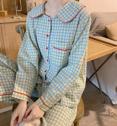 源工場2024新型パジャマ女性長袖薄手ネットレッドins風新型カジュアル快適家庭服カバー