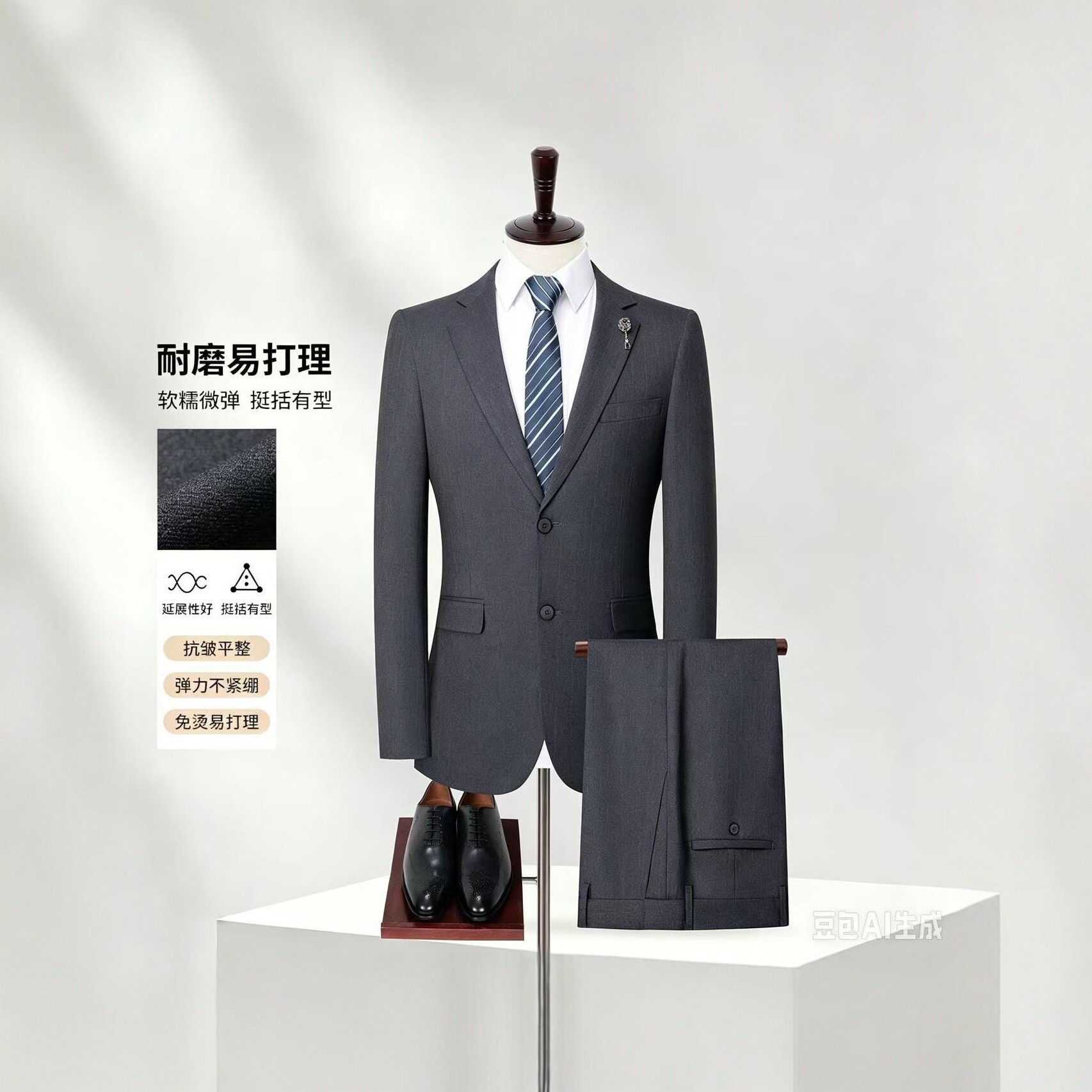 2026新款男士商务西服套装抗皱免烫弹力西装职业正装婚礼两件套
