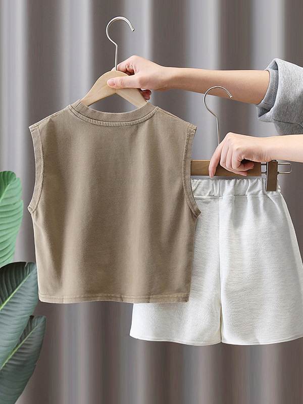 7137 Traje de verano para niños 2025 Nuevo estilo Estilo occidental Chaleco sin mangas para niños Pantalones cortos Ropa de verano de dos piezas Verano