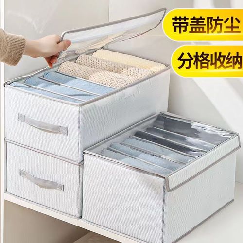 PVC Mesh Bag Pants Organizer with Lid, Separated Clothes Storage Box, Household Drawer Style Wardrobe Organizer