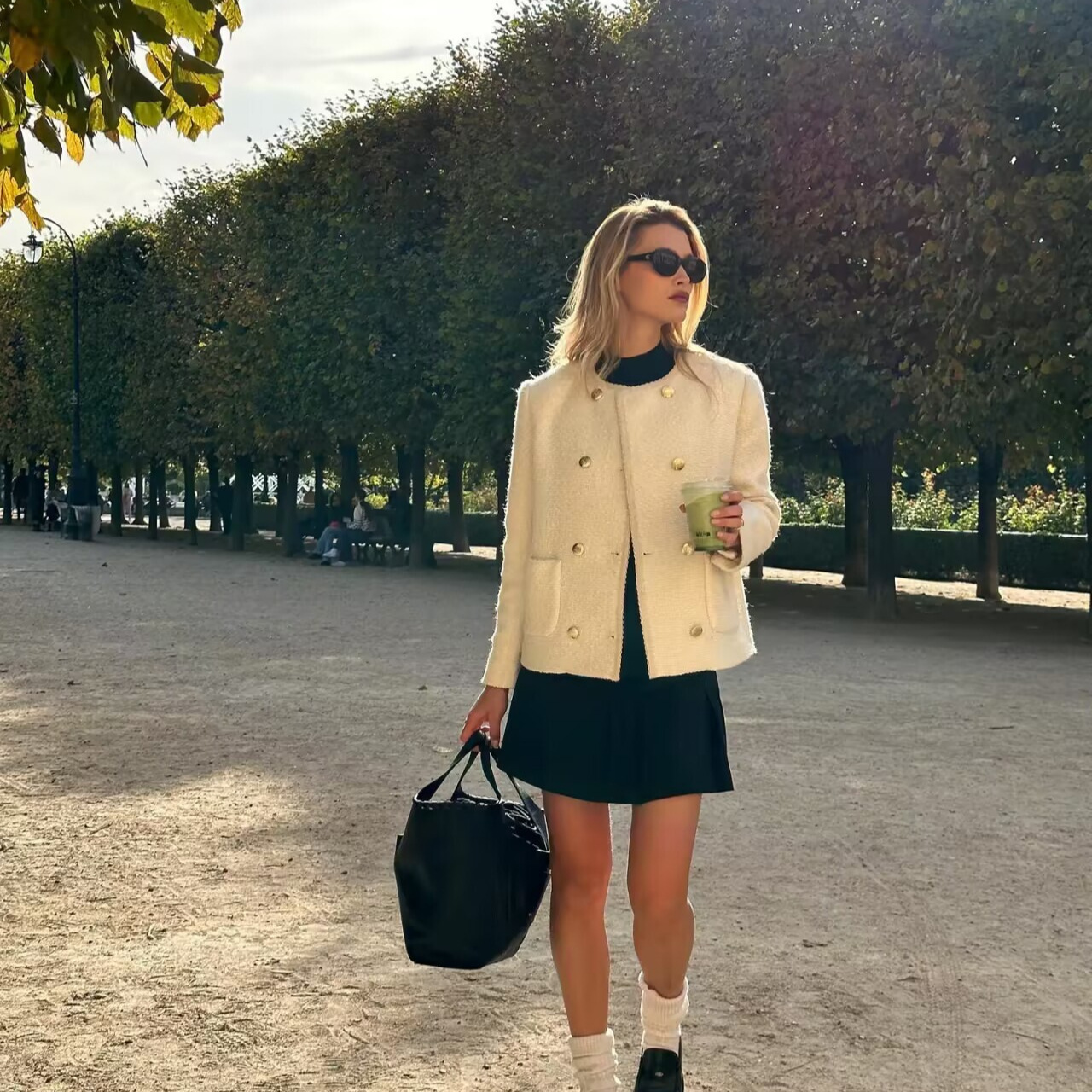 Cross-Border Women's Clothing 2025 Spring and Autumn New Style French Socialite Style Round Neck Long-Sleeved Double-Breasted Tweed Jacket Top