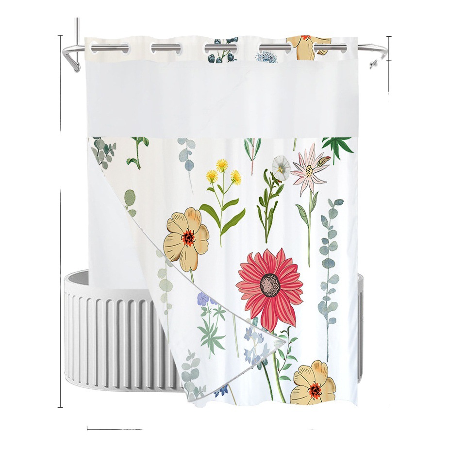 La cortina de baño impermeable con impresión digital de anillo grande de doble capa del fabricante, cortina de baño de hotel de poliéster pongee, se puede personalizar con imágenes transfronterizas