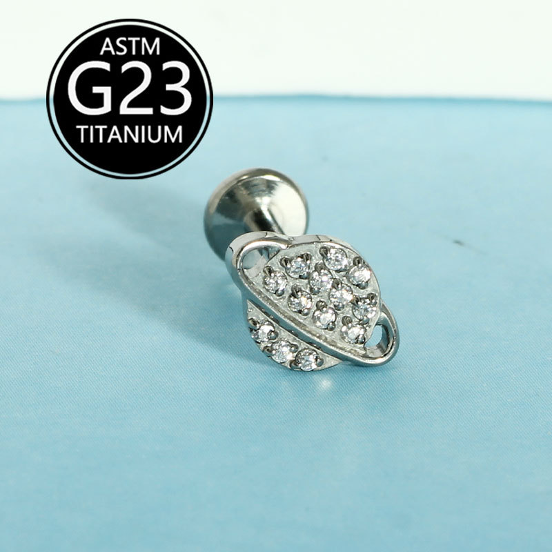 F136 Titanium Lip Stud Zircon Planet Earrings G23 Internal Thread Lip Piercing Jewelry Sold Individually detail image 6