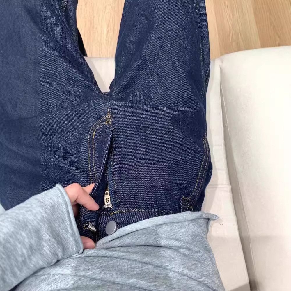다크 블루 청바지 여성 플러스 사이즈 통통녀 슬리밍 바지 봄과 가을 좁은 넓은 다리 바지 높은 허리 느슨한 스트레이트 바지
