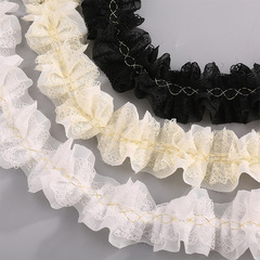 Double-layer small French-style gold-thread chiffon lace pleated edge DIY handmade dress window trim lace trimming wholesale