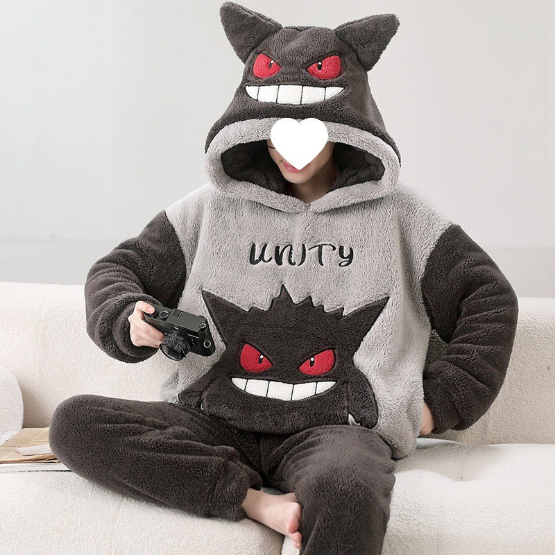 Men's Pajamas Autumn and Winter Coral Velvet Fleece-Lined Thickeneded Medium and Large Kidsren's Flannel Winter Home Clothes for Teenagers and Students