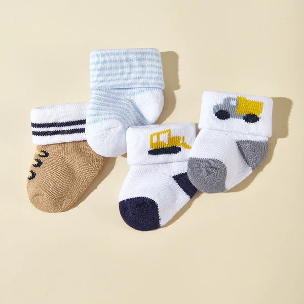 Cross-Border Exclusive Supply of 4-Pair Pack of Soft and Cute Cartoon Jacquard Ribbed Socks for Baby Boys, Autumn and Winter Style, for Home Warmth