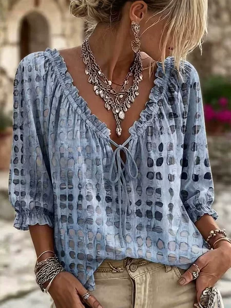 2026 Amazon Independent Site Cross-Border Polka Dot Ethnic Style Summer Casual Fashion Printed Shirt