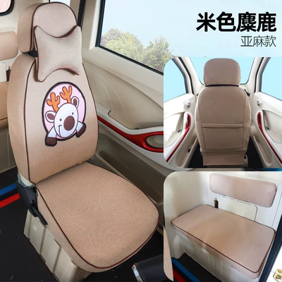 Electric car cushion – universal for all seasons, waterproof - beige-linen-with-deer-pattern