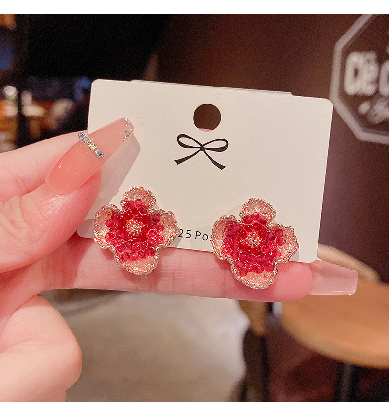 Simple Geometric Flower Earrings Diamond Red Alloy Earrings display picture 4