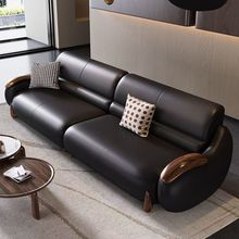 新中式乌金木真皮沙发现代客厅奢华别墅头层小黄牛皮新款组合轻奢