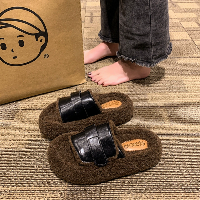 В ретро-стиле носить толстые шерстяные тапочки женский 2024 новый домашний надел