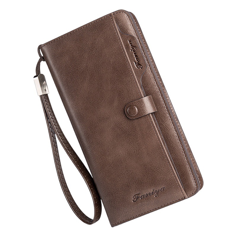 Fania Men's Wallet Long Zipper Genuine Leather Clutch Driver's License Card Bag Cowhide Youth Men's Wallet