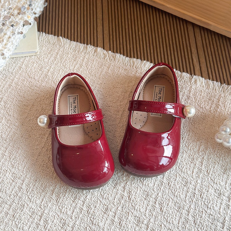 Klassische Mary-Jane-Ballerinas für Mädchen mit Perlenverzierung, elegante Schuhe für Kleinkinder und Kinder in Rosa, Silber, Burgunderrot und Gelb_voghion.com