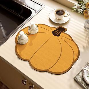 Cute Pumpkin Household Dishes Heat Insulation Non-Slip Mat Restaurant Countertop Diatom Mud Absorbent Mat Wash-Free Kitchen Drain Mat