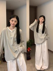 韩系华夫格假两件长袖t恤女秋季2025新款松弛感慵懒风设计感上衣