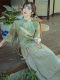 Original New style green rose new Chinese Zen tea clothing fairy girl cheongsam two-piece skirt improved Hanfu summer