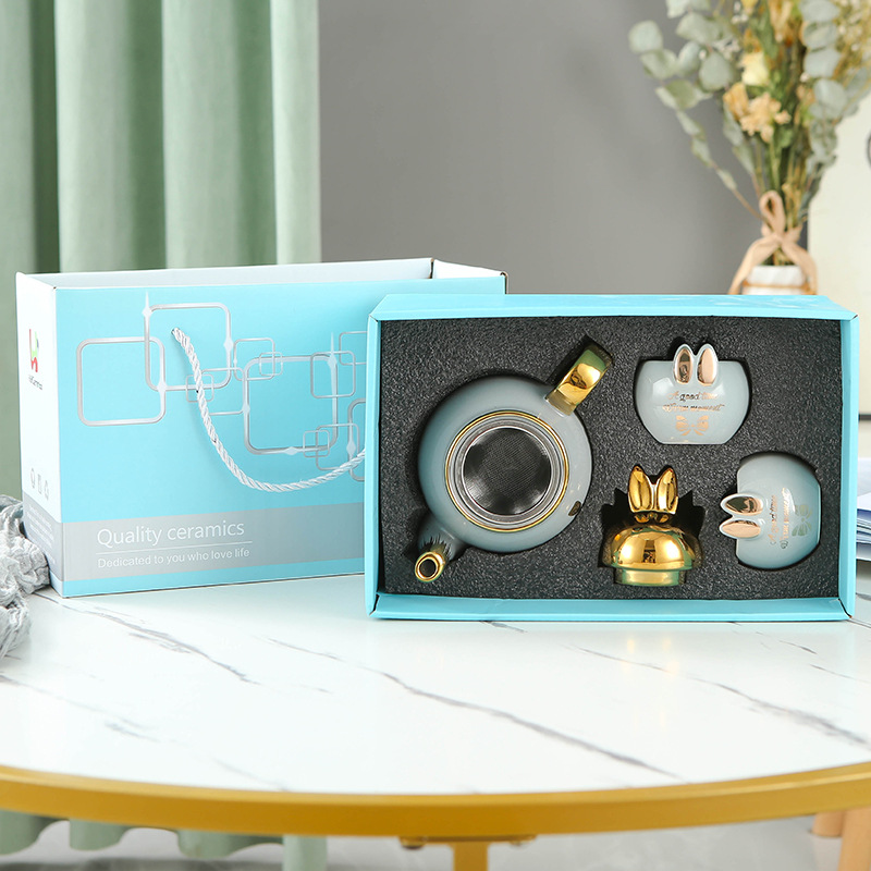Juego de agua de cerámica de lujo ligero taza de agua doméstica hervidor de agua combinación resistente a altas temperaturas de gran capacidad Taza set FESTIVAL DE medio otoño traje de regalo