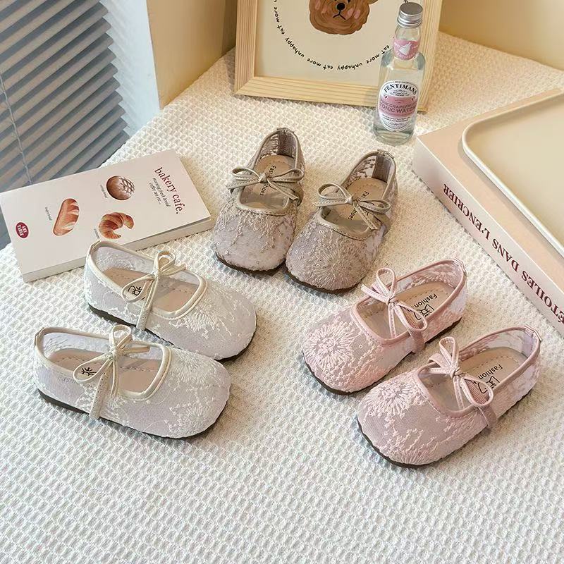 Princess Style Children's Shoes Girls' Bow Embroidered Leather Shoes Spring New Low-Top Non-Slip Breathable Shoes