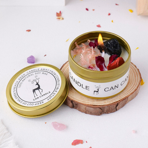 Amazon best-selling galvanized iron can dried flowers crystal natural stone aroma candle home decoration decorative item gift set wholesale
