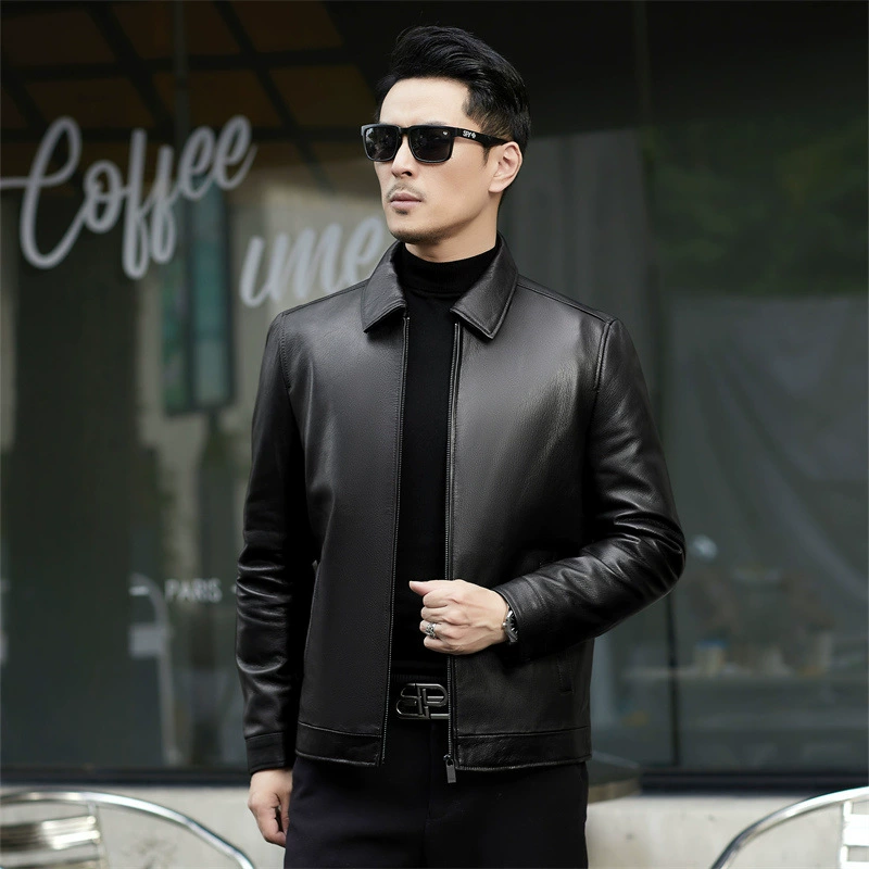 Liner with down, jacket, genuine leather, increased thickness, for middle age, 2024 years
