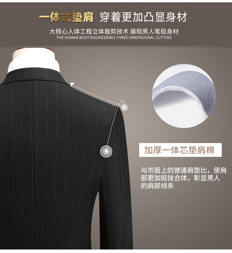 Bộ vest nam ba mảnh ve nhọn cài khuy đôi dáng ôm — Sọc đen quý ông (áo + quần), Sọc đen quý ông (áo + vest + quần) chi tiết 10