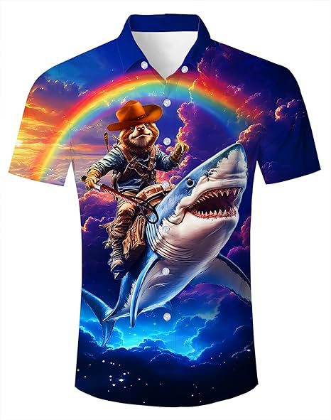Divertido animal lindo 3D impresión digital hombre calle suelta salvaje manga corta solapa botón camisa hawaiana