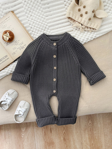 Korean baby jumpsuit autumn and winter clothes for boys and girls, pure color knitted climbing clothes for newborn winter sweaters, ha clothes
