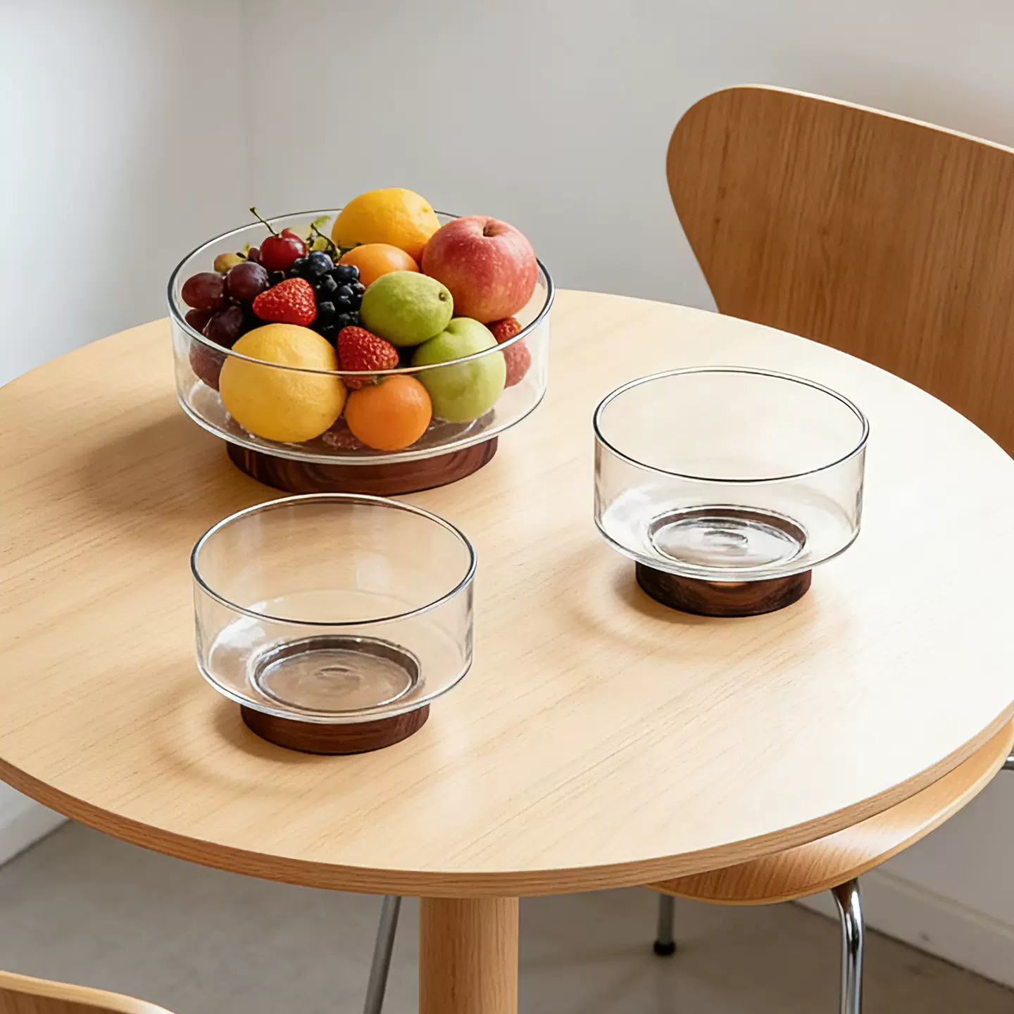 日式高脚玻璃果盘家用客厅干果盘摆件糖果收纳盘糖果盆零食摆放盘