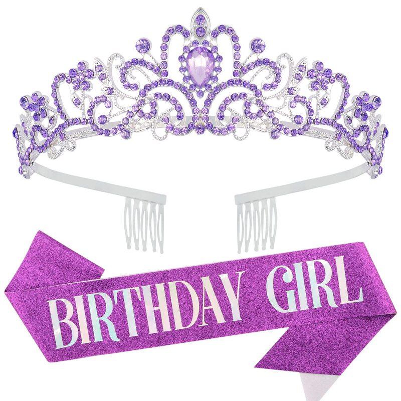 European and American Alloy Hot-Selling Birthday Crown Shoulder Strap Headband Birthdayqueen/Girl Set Birthday Shoulder Strap