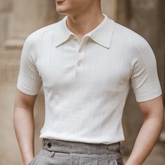 シャツ襟夏ニット五分袖青春流行プルオーバー男性カジュアル2023ストレート型純色セーター潮
